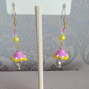 Pink & Yellow Mushroom Earrings